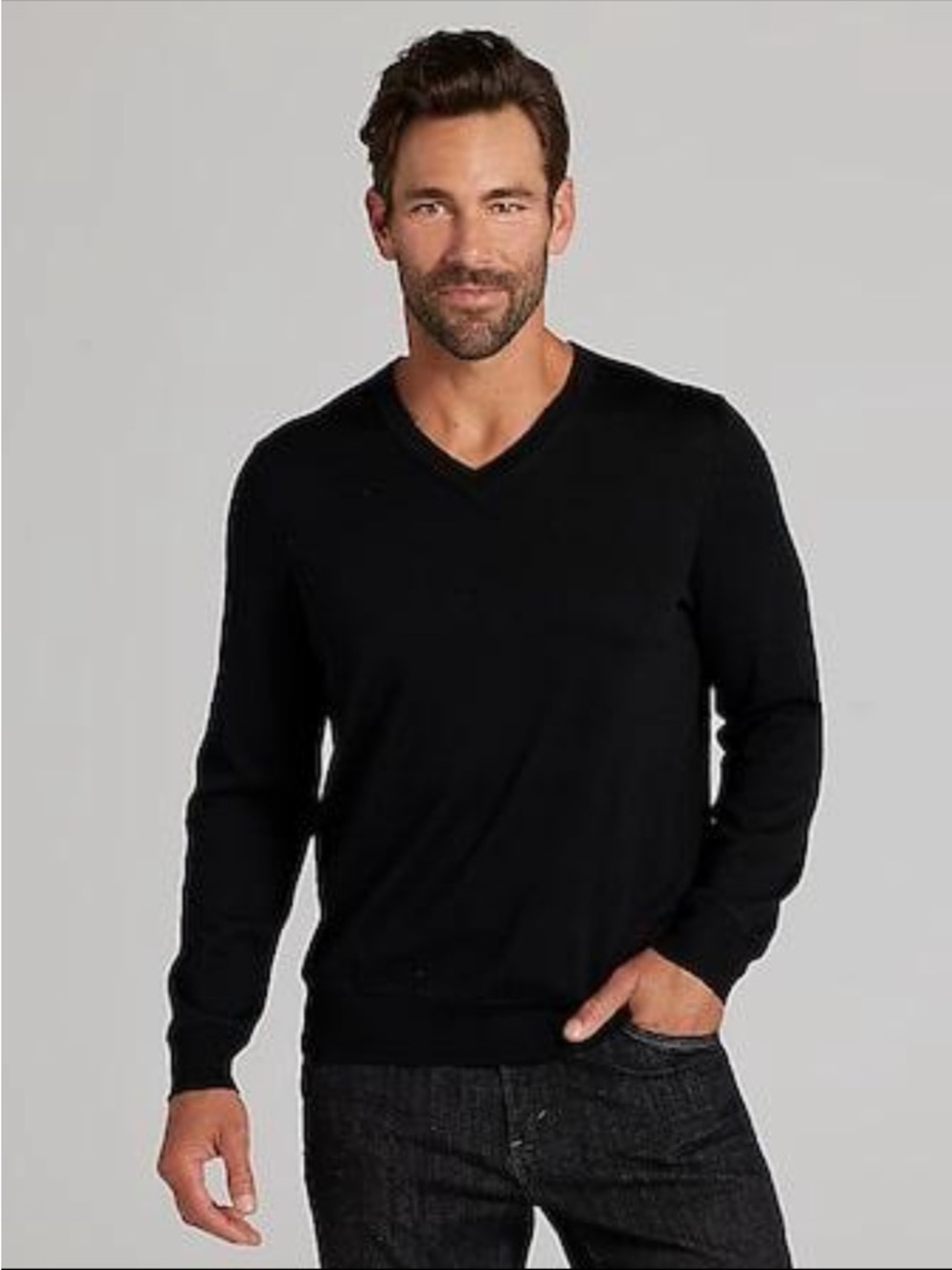 Eddie Bauer Black Crewneck Sweater size XL TALL lambswool stretch quiet luxury
